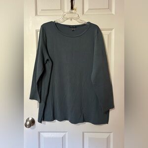 EILEEN FISHER  XL Stretch Organic Cotton Fleece Top 3/4 Sleeve Bluish Gray